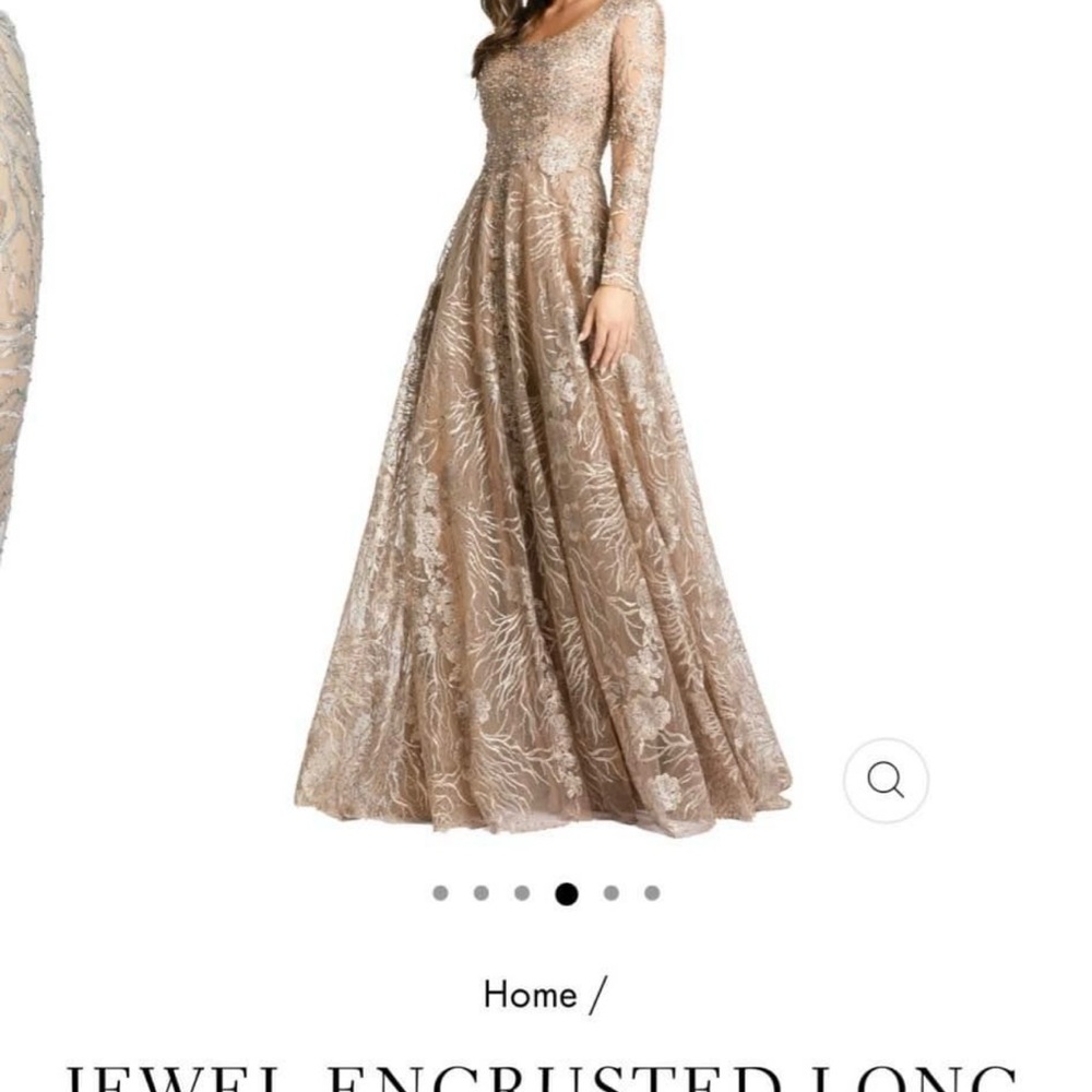Mac Duggal Gold Jewel Encrusted Long Sleeve Gown